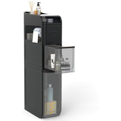 COSTWAY Meuble de Salle de Bain Étroit avec 2 Tiroirs Roues Porte-Papier Étagère Supérieure pour Salle de Bain Cuisine Noir - Publicité COSTWAY Meuble de Salle de Bain Étroit avec 2 Tiroirs Roues Porte-Papier Étagère Supérieure pour Salle de Bain Cuisine Noir - Publicité