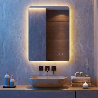COSTWAY Miroir LED Salle de Bain Carré 80 x 60 cm avec Luminosité Réglable Fonction Antibuée Commande Tactile Intelligente Gris - Publicité COSTWAY Miroir LED Salle de Bain Carré 80 x 60 cm avec Luminosité Réglable Fonction Antibuée Commande Tactile Intelligente Gris - Publicité