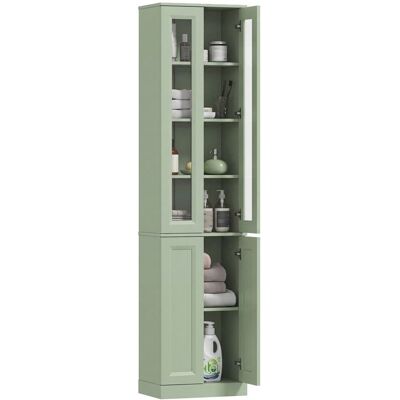 Meuble de salle de bain - HOMCOM - 6 niveaux - 4 portes à fermeture douce et étagères réglables - bois - 38x26x160cm - vert Vert - Publicité Meuble de salle de bain - HOMCOM - 6 niveaux - 4 portes à fermeture douce et étagères réglables - bois - 38x26x160cm - vert Vert - Publicité