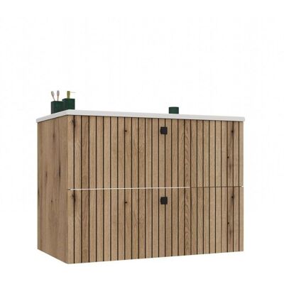 CDF TIGO - Meuble sous lavabo 2 tiroirs chêne façade rainurée 80x45.5x57 + lavabo Marron - Publicité CDF TIGO - Meuble sous lavabo 2 tiroirs chêne façade rainurée 80x45.5x57 + lavabo Marron - Publicité