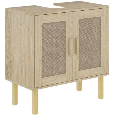 Meuble salle de bain sous lavabo - HOMCOM - portes en rotin style bohème - pieds bois de pin - 2 niveaux - 60 x 30 x 60 cm - chêne Beige - Publicité Meuble salle de bain sous lavabo - HOMCOM - portes en rotin style bohème - pieds bois de pin - 2 niveaux - 60 x 30 x 60 cm - chêne Beige - Publicité