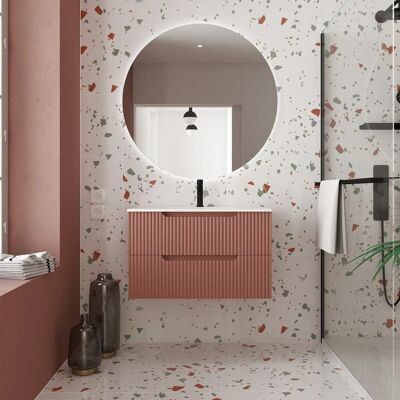 Aurlane - Meuble de Salle de Bain 80cm Terracotta - Tiroirs MDF Ondulés - Lavabo Encastré - Publicité Aurlane - Meuble de Salle de Bain 80cm Terracotta - Tiroirs MDF Ondulés - Lavabo Encastré - Publicité