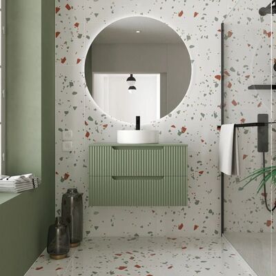 Aurlane - Meuble de Salle de Bain 80cm Vert Olive - Tiroirs Ondulés - Lavabo Rond Ø36cm - Publicité Aurlane - Meuble de Salle de Bain 80cm Vert Olive - Tiroirs Ondulés - Lavabo Rond Ø36cm - Publicité