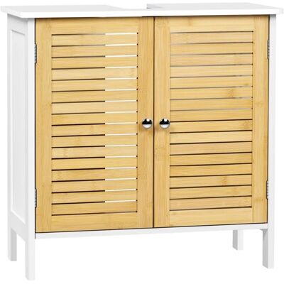 Meuble sous Lavabo Salle de Bain EUGAD - Portes en Bambou - 60x30x60cm - Couleur Bambou+Blanc Jaune - Publicité Meuble sous Lavabo Salle de Bain EUGAD - Portes en Bambou - 60x30x60cm - Couleur Bambou+Blanc Jaune - Publicité