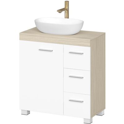 VASAGLE Armoire de Salle de Bain Meuble Sous Lavabo avec Pieds 2 Compartiments et 3 Tiroirs Blanc et Beige Beige - Publicité VASAGLE Armoire de Salle de Bain Meuble Sous Lavabo avec Pieds 2 Compartiments et 3 Tiroirs Blanc et Beige Beige - Publicité