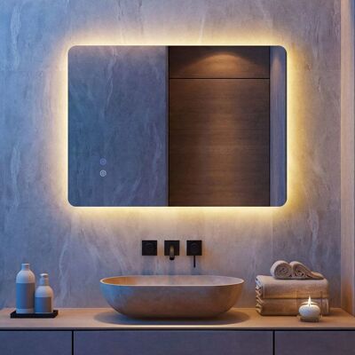 COSTWAY Miroir LED Salle de Bain Carré 70 x 50 cm avec Luminosité Réglable Fonction Antibuée Commande Tactile Intelligente Gris - Publicité COSTWAY Miroir LED Salle de Bain Carré 70 x 50 cm avec Luminosité Réglable Fonction Antibuée Commande Tactile Intelligente Gris - Publicité