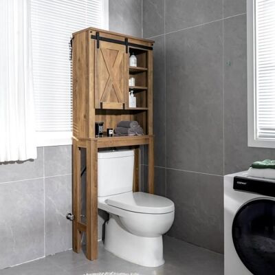 COSTWAY Meuble WC au-Dessus de Toilettes en Bois 4 Étagères avec Porte Coulissante pour Salle de Bain 67 x 25 x 172 cm Marron - Publicité COSTWAY Meuble WC au-Dessus de Toilettes en Bois 4 Étagères avec Porte Coulissante pour Salle de Bain 67 x 25 x 172 cm Marron - Publicité