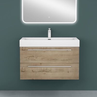 Meuble de Salle de Bain Chêne Clair 90cm - MAI & MAI - Meuble sous Vasque Quadratto - 2 Tiroirs - 100% Etanche Marron - Publicité Meuble de Salle de Bain Chêne Clair 90cm - MAI & MAI - Meuble sous Vasque Quadratto - 2 Tiroirs - 100% Etanche Marron - Publicité