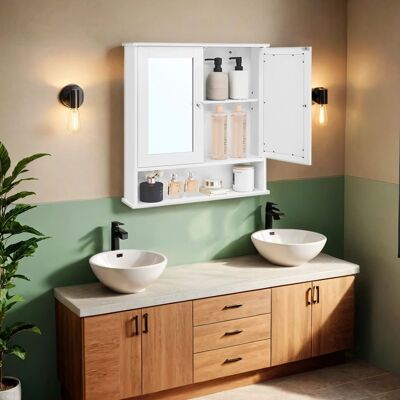VASAGLE Armoire de salle de bain - Miroir - 2 portes - Étagère réglable - Compartiment ouvert - Blanc Blanc - Publicité VASAGLE Armoire de salle de bain - Miroir - 2 portes - Étagère réglable - Compartiment ouvert - Blanc Blanc - Publicité