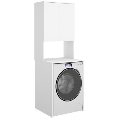 PEGANE Meuble Colonne pour Lave-Linge / Sèche-Linge coloris Blanc - Longueur 63 3 x Profondeur 62 x Hauteur 190 cm Blanc - Publicité PEGANE Meuble Colonne pour Lave-Linge / Sèche-Linge coloris Blanc - Longueur 63 3 x Profondeur 62 x Hauteur 190 cm Blanc - Publicité