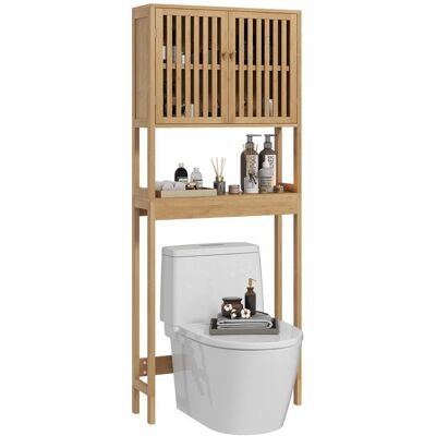 Étagère de toilettes - HOMCOM - meuble de salle de bain - placard 2 portes et étagère ouverte - 60L x 21 5l x 172H cm - bambou Marron - Publicité Étagère de toilettes - HOMCOM - meuble de salle de bain - placard 2 portes et étagère ouverte - 60L x 21 5l x 172H cm - bambou Marron - Publicité