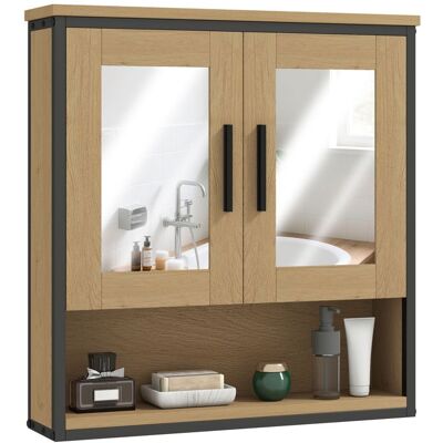 Armoire murale salle de bain avec miroir - HOMCOM - compartiment ouvert et étagère réglable - chêne Marron - Publicité Armoire murale salle de bain avec miroir - HOMCOM - compartiment ouvert et étagère réglable - chêne Marron - Publicité