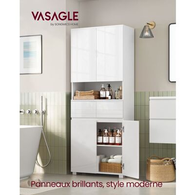 VASAGLE Armoire de Salle de Bain avec 2 Tiroirs Étagères Réglables Compartiments 30 x 60 x 170 cm Blanc Nuage Blanc - Publicité VASAGLE Armoire de Salle de Bain avec 2 Tiroirs Étagères Réglables Compartiments 30 x 60 x 170 cm Blanc Nuage Blanc - Publicité