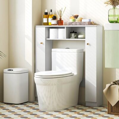 COSTWAY Meuble WC Au-dessus de Toilettes 2 Compartiments 2 Placard 4 Étagères Réglables Anti-basculement 18x875x98 cm Blanc Blanc - Publicité COSTWAY Meuble WC Au-dessus de Toilettes 2 Compartiments 2 Placard 4 Étagères Réglables Anti-basculement 18x875x98 cm Blanc Blanc - Publicité