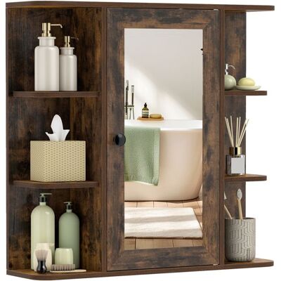 COSTWAY Armoire de Salle de Bain avec Miroir Porte à Aimant 3 Compartiments Intérieurs et 6 Étagères Ouvertes 45 kg Marron - Publicité COSTWAY Armoire de Salle de Bain avec Miroir Porte à Aimant 3 Compartiments Intérieurs et 6 Étagères Ouvertes 45 kg Marron - Publicité