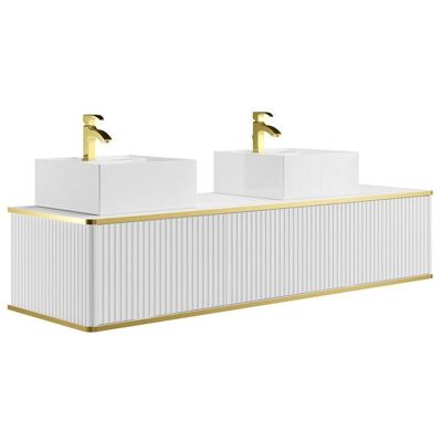 VENTE-UNIQUE Meuble de salle de bain suspendu strié liseré doré 2 tiroirs avec double vasque à poser carrée - Blanc - 150 cm - KELIZA Blanc - Publicité VENTE-UNIQUE Meuble de salle de bain suspendu strié liseré doré 2 tiroirs avec double vasque à poser carrée - Blanc - 150 cm - KELIZA Blanc - Publicité