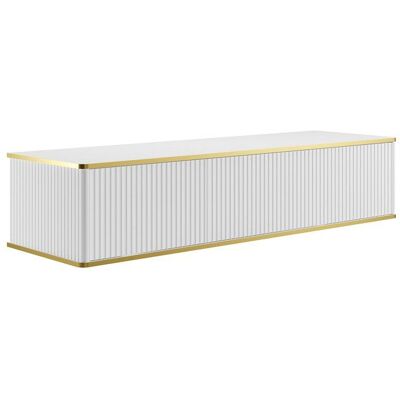 VENTE-UNIQUE Meuble sous vasque suspendu strié liseré doré 2 tiroirs - Blanc - 150 cm - KELIZA Blanc - Publicité VENTE-UNIQUE Meuble sous vasque suspendu strié liseré doré 2 tiroirs - Blanc - 150 cm - KELIZA Blanc - Publicité