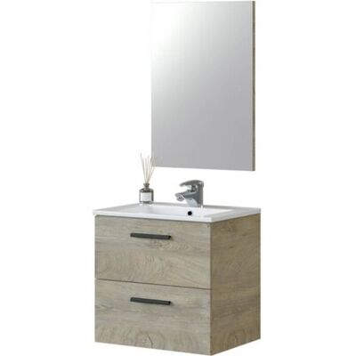 PEGANE Meuble sous vasque de salle de bain Suspendu 60 cm avec 2 tiroirs + Miroir - Hauteur 57 x Longueur 60 x Profondeur 45 cm Marron - Publicité PEGANE Meuble sous vasque de salle de bain Suspendu 60 cm avec 2 tiroirs + Miroir - Hauteur 57 x Longueur 60 x Profondeur 45 cm Marron - Publicité