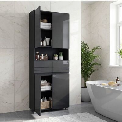 VASAGLE Colonne de salle de bain Meuble avec Étagères Réglables et 2 Tiroirs 30 x 60 x 170 cm Noir Noir - Publicité VASAGLE Colonne de salle de bain Meuble avec Étagères Réglables et 2 Tiroirs 30 x 60 x 170 cm Noir Noir - Publicité
