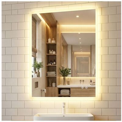 COSTWAY Miroir LED Salle de Bain 80 x 60 cm avec 3 Couleurs de Lumière Fonction Mémoire Fonction Antibuée pour Chambre Entrée - Publicité COSTWAY Miroir LED Salle de Bain 80 x 60 cm avec 3 Couleurs de Lumière Fonction Mémoire Fonction Antibuée pour Chambre Entrée - Publicité