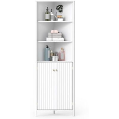 COSTWAY Armoire dangle avec 5 Étagères Réglable 2 Portes Dispositif Anti-Basculement pour Salle de Bains Salon Cuisine Blanc Blanc - Publicité COSTWAY Armoire dangle avec 5 Étagères Réglable 2 Portes Dispositif Anti-Basculement pour Salle de Bains Salon Cuisine Blanc Blanc - Publicité