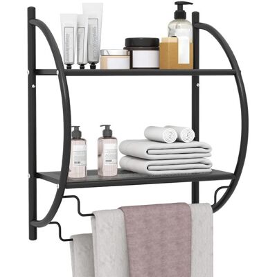 COSTWAY Etagère Murale de Salle de Bain avec 2 Tablettes de Conception Creuse et 2 Porte-Serviettes pour ToilettesWC Noir Noir - Publicité COSTWAY Etagère Murale de Salle de Bain avec 2 Tablettes de Conception Creuse et 2 Porte-Serviettes pour ToilettesWC Noir Noir - Publicité