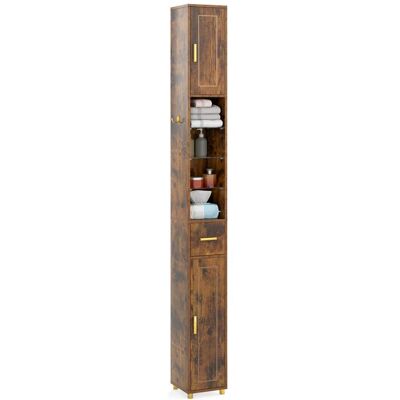 GIANTEX Colonne de Salle de Bain Étroit- 20x20x181cm- Lumière Réglable- Étagère Réglable- Étageres en Verre- Tiroir- Crochet- Marron Marron - Publicité GIANTEX Colonne de Salle de Bain Étroit- 20x20x181cm- Lumière Réglable- Étagère Réglable- Étageres en Verre- Tiroir- Crochet- Marron Marron - Publicité