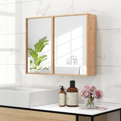 COSTWAY Armoire Murale de Salle de Bain en Bambou avec Porte et Miroir 2 Étagères Ajustables pour Salle de Bain Salon Entrée Marron - Publicité COSTWAY Armoire Murale de Salle de Bain en Bambou avec Porte et Miroir 2 Étagères Ajustables pour Salle de Bain Salon Entrée Marron - Publicité