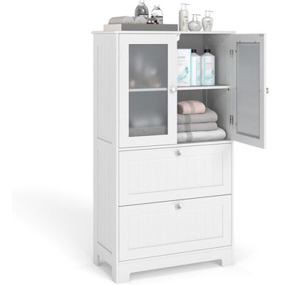 COSTWAY Colonne Salle de Bain Armoire avec 2 Tiroirs et 2 Portes Étagère Réglable pour Cuisine Salon 60 x 30 x 108 cm Blanc Blanc - Publicité COSTWAY Colonne Salle de Bain Armoire avec 2 Tiroirs et 2 Portes Étagère Réglable pour Cuisine Salon 60 x 30 x 108 cm Blanc Blanc - Publicité