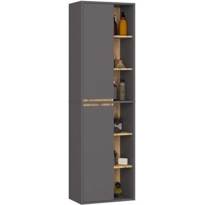AKORD Colonne salle de bains VAMI suspendu Gris Graphite et Chêne Artisan 50 cm 2 portes 10 étagères 50x30x170 cm Gris - Publicité AKORD Colonne salle de bains VAMI suspendu Gris Graphite et Chêne Artisan 50 cm 2 portes 10 étagères 50x30x170 cm Gris - Publicité