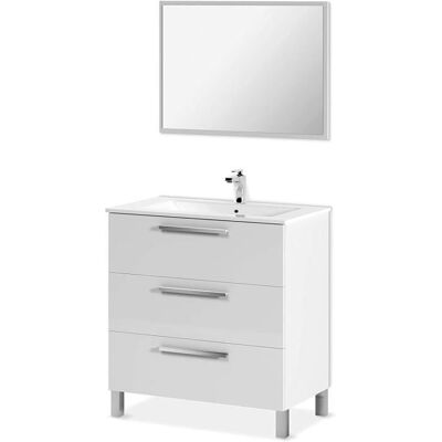 PEGANE Meuble salle de bain sous vasque avec 3 Tiroirs + 1 Miroir - Longueur 80 x Profondeur 45 x Hauteur 86 cm Blanc - Publicité PEGANE Meuble salle de bain sous vasque avec 3 Tiroirs + 1 Miroir - Longueur 80 x Profondeur 45 x Hauteur 86 cm Blanc - Publicité