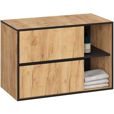 AKORD Meuble salle de bains VAMI sans vasque suspendu Chêne Craft et Noir 90 cm 2 tiroirs 2 étagères 90x455x60 cm Marron - Publicité AKORD Meuble salle de bains VAMI sans vasque suspendu Chêne Craft et Noir 90 cm 2 tiroirs 2 étagères 90x455x60 cm Marron - Publicité