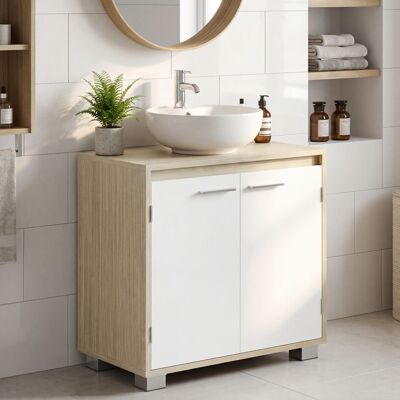 VASAGLE Meuble sous Vasque Rangement Salle de Bain avec Portes 2 Compartiments Pieds 60 x 30 x 60 cm Beige et Blanc Beige - Publicité VASAGLE Meuble sous Vasque Rangement Salle de Bain avec Portes 2 Compartiments Pieds 60 x 30 x 60 cm Beige et Blanc Beige - Publicité