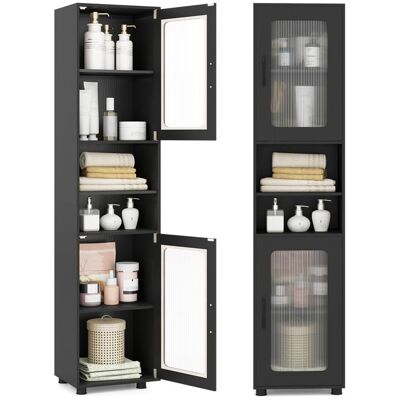 COSTWAY Colonne de Salle de Bain avec 2 Portes Verre Étagères Réglables&2 Compartiments Ouverts pour Salon Cuisine WC Noir Noir - Publicité COSTWAY Colonne de Salle de Bain avec 2 Portes Verre Étagères Réglables&2 Compartiments Ouverts pour Salon Cuisine WC Noir Noir - Publicité
