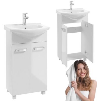 DEFRA Meuble de salle de bain sur pied avec lavabo NEVADA D50 blanc brillant avec 2 portes Blanc - Publicité DEFRA Meuble de salle de bain sur pied avec lavabo NEVADA D50 blanc brillant avec 2 portes Blanc - Publicité