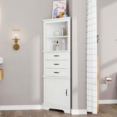 MERAX Meuble dAngle de Salle de Bain Blanc Colonne dAngle Haute avec 3 Tiroirs et Étagères Réglables Armoire de Coin 57x46x167cm Blanc - Publicité MERAX Meuble dAngle de Salle de Bain Blanc Colonne dAngle Haute avec 3 Tiroirs et Étagères Réglables Armoire de Coin 57x46x167cm Blanc - Publicité