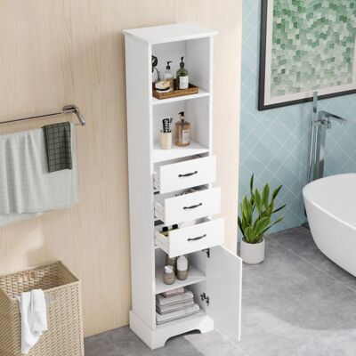 MERAX Colonne de Rangement Blanche Mince Meuble de Salle de Bain Gain de Place Chiffonnier Haut avec 3 Tiroirs 38x26x172cm Blanc - Publicité MERAX Colonne de Rangement Blanche Mince Meuble de Salle de Bain Gain de Place Chiffonnier Haut avec 3 Tiroirs 38x26x172cm Blanc - Publicité