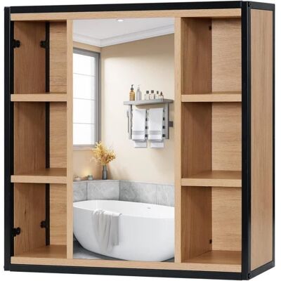 EUGAD Armoire Salle de Bain Rangement avec Miroir 6 Compartiments Ouverts en Bois d’Ingénierie et Métal 60x58x16cm Jaune - Publicité EUGAD Armoire Salle de Bain Rangement avec Miroir 6 Compartiments Ouverts en Bois d’Ingénierie et Métal 60x58x16cm Jaune - Publicité