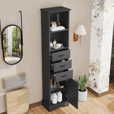 MERAX Colonne de Rangement Noir Mince Meuble de Salle de Bain Gain de Place Chiffonnier Haut avec 3 Tiroirs 38x26x172cm Noir - Publicité MERAX Colonne de Rangement Noir Mince Meuble de Salle de Bain Gain de Place Chiffonnier Haut avec 3 Tiroirs 38x26x172cm Noir - Publicité