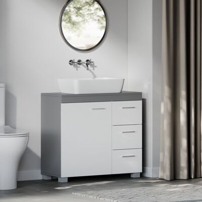 VASAGLE Meuble sous Lavabo 3 Grands Tiroirs Placard sous Vasque 2 Compartiments Derrière la Porte 30 x 70 x 64 cm Gris et Blanc Blanc - Publicité VASAGLE Meuble sous Lavabo 3 Grands Tiroirs Placard sous Vasque 2 Compartiments Derrière la Porte 30 x 70 x 64 cm Gris et Blanc Blanc - Publicité