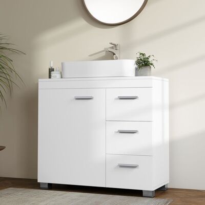 VASAGLE Meuble sous Lavabo 3 Grands Tiroirs Placard sous Vasque 2 Compartiments Derrière la Porte 30 x 70 x 64 cm Blanc Blanc - Publicité VASAGLE Meuble sous Lavabo 3 Grands Tiroirs Placard sous Vasque 2 Compartiments Derrière la Porte 30 x 70 x 64 cm Blanc Blanc - Publicité