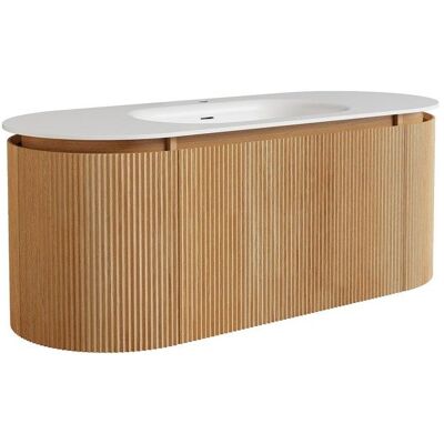 VENTE-UNIQUE Meuble de salle de bain suspendu strié en bois de frêne avec vasque à encastrer en résine blanc mat – Naturel clair - L120 cm - Beige - Publicité VENTE-UNIQUE Meuble de salle de bain suspendu strié en bois de frêne avec vasque à encastrer en résine blanc mat – Naturel clair - L120 cm - Beige - Publicité