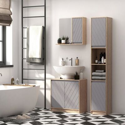 Generic Meuble salle de bain sous Lavabo placard 2 portes avec étagère - dim. 60L x 30l x 59 8H cm - panneaux particules chêne clair gris Gris - Publicité Generic Meuble salle de bain sous Lavabo placard 2 portes avec étagère - dim. 60L x 30l x 59 8H cm - panneaux particules chêne clair gris Gris - Publicité