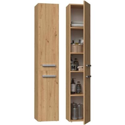 Topeshop Komma Meuble de salle de bain - Style moderne - 2 portes - 4 étagères - 31x30x174 cm - Publicité Topeshop Komma Meuble de salle de bain - Style moderne - 2 portes - 4 étagères - 31x30x174 cm - Publicité