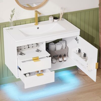 MERAX Meuble Sous Vasque Suspendu 76 cm Meuble de Salle de Bain Blanc avec Vasque Céramique et LED Blanc - Publicité MERAX Meuble Sous Vasque Suspendu 76 cm Meuble de Salle de Bain Blanc avec Vasque Céramique et LED Blanc - Publicité