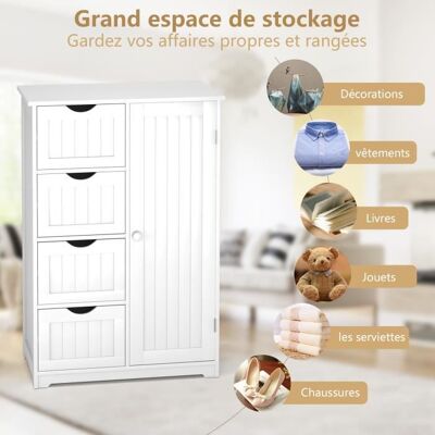 COSTWAY Meuble de Salle de Bain avec 3 Tiroirs et 1 Placard Étagère réglable 3 Niveaux Dispositif anti-dumping 56x30x82cm Blanc Blanc - Publicité COSTWAY Meuble de Salle de Bain avec 3 Tiroirs et 1 Placard Étagère réglable 3 Niveaux Dispositif anti-dumping 56x30x82cm Blanc Blanc - Publicité