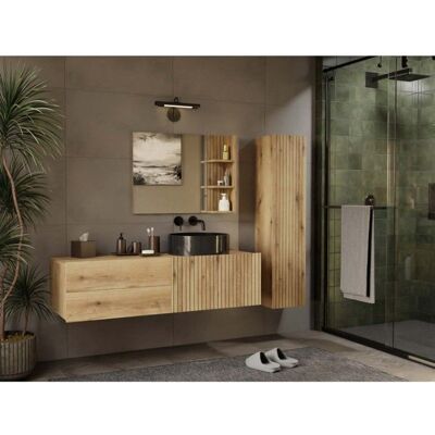CDF TIGO - meuble sous-lavabo chêne façade rainurée 2 tiroirs - 140×375×53 cm Marron - Publicité CDF TIGO - meuble sous-lavabo chêne façade rainurée 2 tiroirs - 140×375×53 cm Marron - Publicité