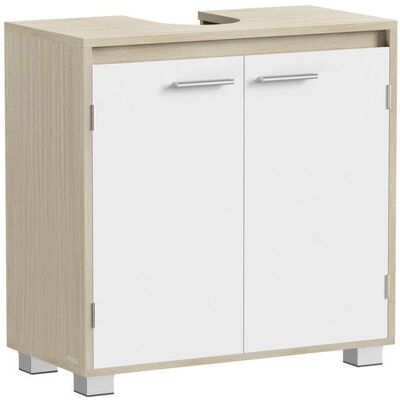 VASAGLE Meuble sous Vasque 2 Compartiments derrière Les Portes avec Pieds 30 x 60 x 60 cm Beige Naturel et Blanc Nuage - Publicité VASAGLE Meuble sous Vasque 2 Compartiments derrière Les Portes avec Pieds 30 x 60 x 60 cm Beige Naturel et Blanc Nuage - Publicité