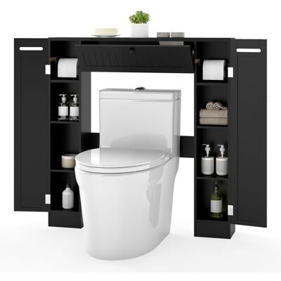 GIANTEX Meuble Dessus Toilettes WC- 3 Portes- 7 Compartiments- 2 Support-Papier- 2 Étagères Réglables- Colonne Salle de Bain- Noir Noir - Publicité GIANTEX Meuble Dessus Toilettes WC- 3 Portes- 7 Compartiments- 2 Support-Papier- 2 Étagères Réglables- Colonne Salle de Bain- Noir Noir - Publicité