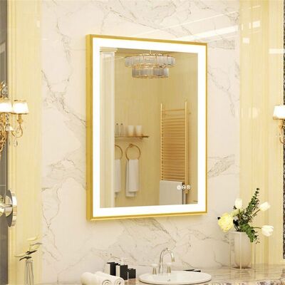 UNHO Miroir Salle de Bain LED Lumineux Anti-Buée avec Cadre Doré 80 x 60 cm Jaune - Publicité UNHO Miroir Salle de Bain LED Lumineux Anti-Buée avec Cadre Doré 80 x 60 cm Jaune - Publicité